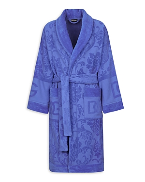 Shop Dolce & Gabbana Dg Logo Jacquard Bathrobe In Blue