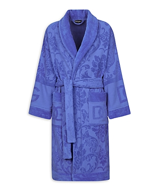 Dolce & Gabbana Bath Robe In Terry Cotton Jacquard In Blue