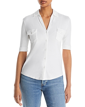 Shop Majestic Soft Touch Pocket Shirt In Blanc