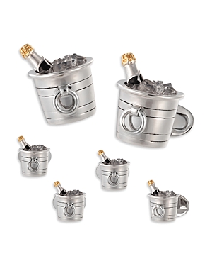 Jan Leslie Champagne Bucket Sterling Silver Stud & Cufflink Set