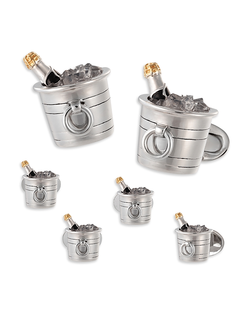 Jan Leslie Men's 6-piece Sterling Silver Champagne Bucket Cufflink & Shirt Stud Set