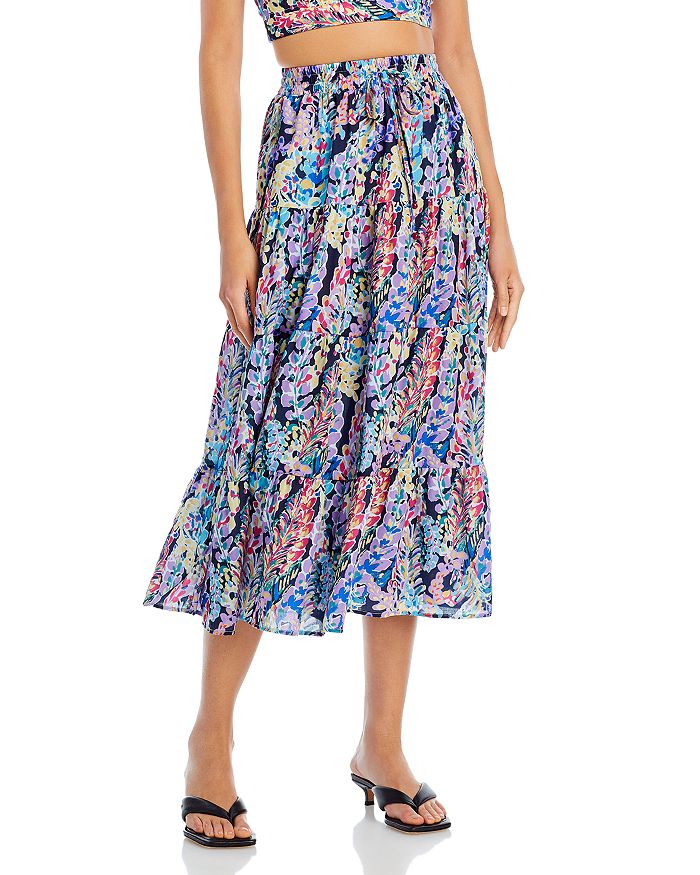 AQUA Flower Print Drawstring Midi Skirt - 100% Exclusive | Bloomingdale's
