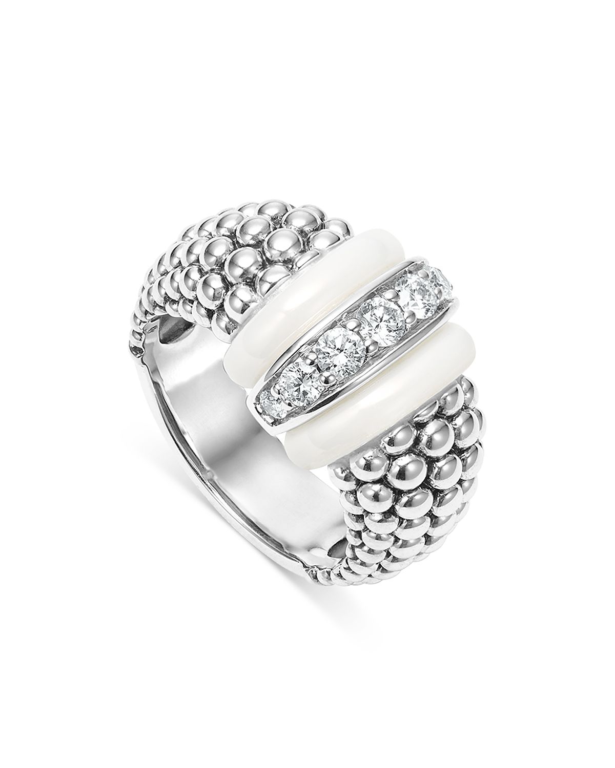 Lagos Ceramic & Sterling Silver White Caviar Diamond Ring