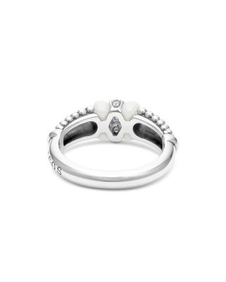 Ceramic & Sterling Silver White Caviar Diamond Stacking Ring
