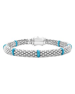 Ceramic & Sterling Silver Blue Caviar Station Bracelet