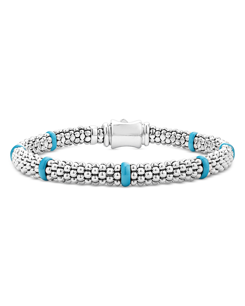 Lagos Ceramic & Sterling Silver Blue Caviar Station Bracelet