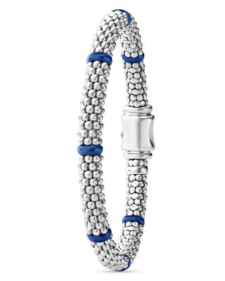 Sterling Silver Blue Caviar Ceramic Bead Bracelet
