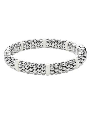 Ceramic & Sterling Silver White Caviar Station Bracelet