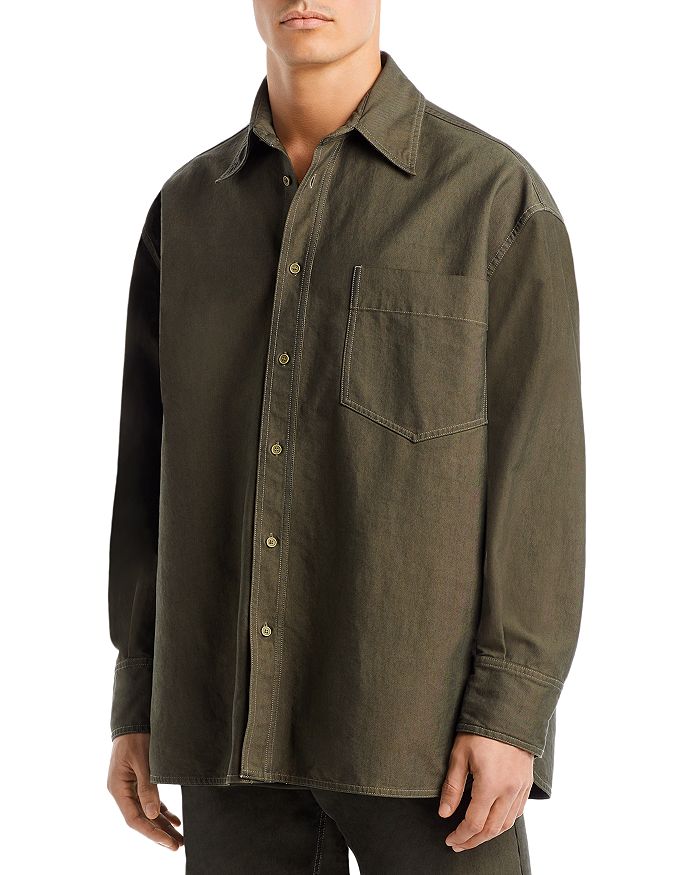 Cotton Blend Large Fit Button Down Shirt