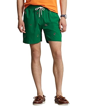 Polo Ralph Lauren 5.75-inch Traveler Classic Swim Trunk Man Swim Trunks Green Size Xxl Recycled Poly In Primary Green W/kayak Emb
