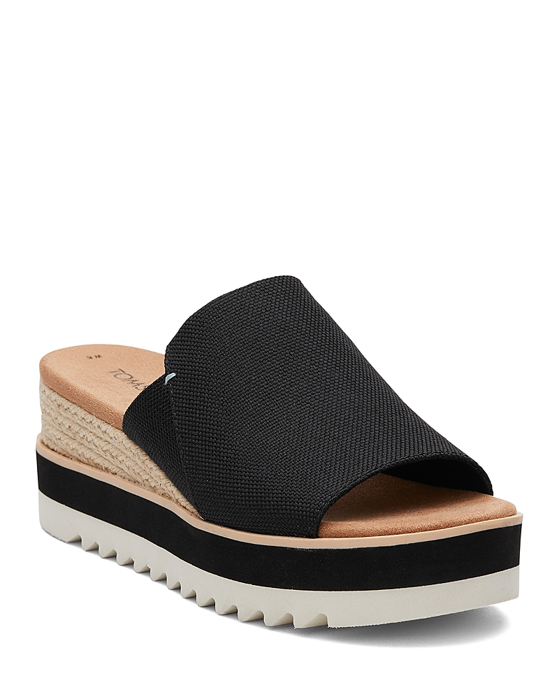 Toms Womens Black Heavy Canvas Diana Slip-on Canvas Wedge Sandals In Black