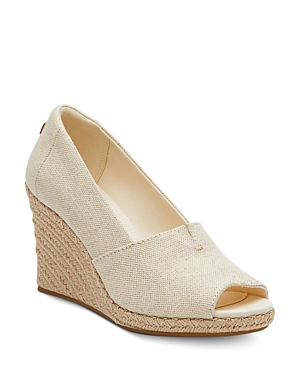 Toms Women's Michelle Peep Toe Canvas Espadrille Wedge Pumps In Natural Metallic