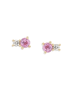 Shop Adina Reyter 14k Yellow Gold Pink Sapphire & Diamond Stud Earrings In Pink/white