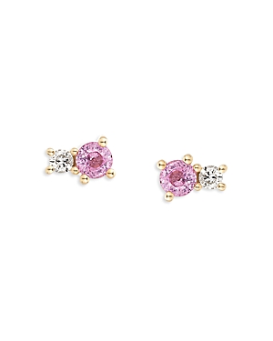 Adina Reyter 14k Yellow Gold Amigos Sapphire And Diamond Stud Earrings In Pink/white