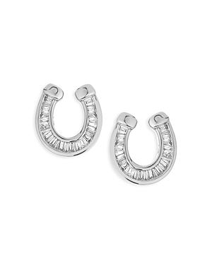 Adina Reyter Sterling Silver Diamond Baguette Horseshoe Stud Earrings