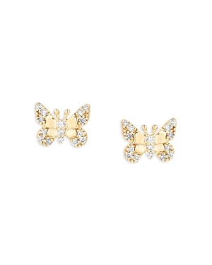 Shop Adina Reyter 14k Yellow Gold Diamond Butterfly Stud Earrings In Gold/white