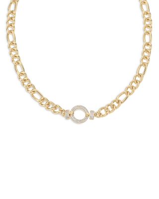 Eternity Crystal Circle Pav&amp;eacute; Ring Collar Necklace in 18K Gold Plated, 15.5&amp;quot;-20.5&amp;quot; 
