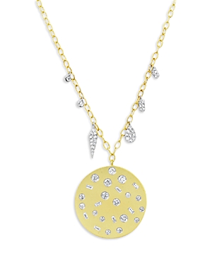 14K White & Yellow Gold Diamond Medallion & Dangle Cluster Pendant Necklace, 18