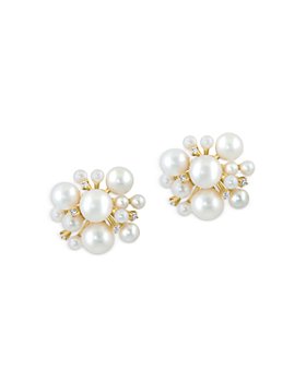 Bloomingdale's - Cultured Freshwater Pearl & Diamond Cluster Stud Earrings in 14k Gold - 100% Exclusive