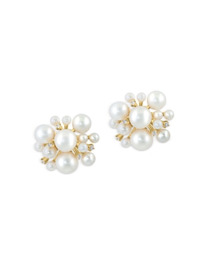 Bloomingdale's Cultured Freshwater Pearl & Diamond Cluster Stud Earrings In 14k Gold - 100% Exclusive In White/gold