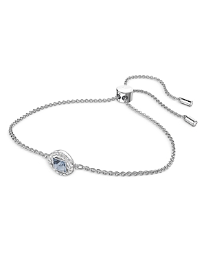 Swarovski Angelic Square Crystal Halo Slider Bracelet In Rhodium Plated In Blue/silver