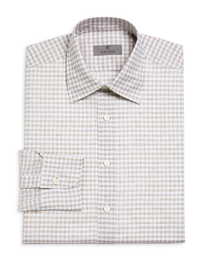 Canali Tan Check Pattern Button Front Shirt | Bloomingdale's