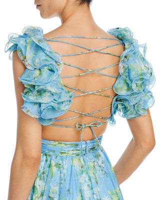 Women's Ruffle Tiered Floral Cut-Out Chiffon Gown