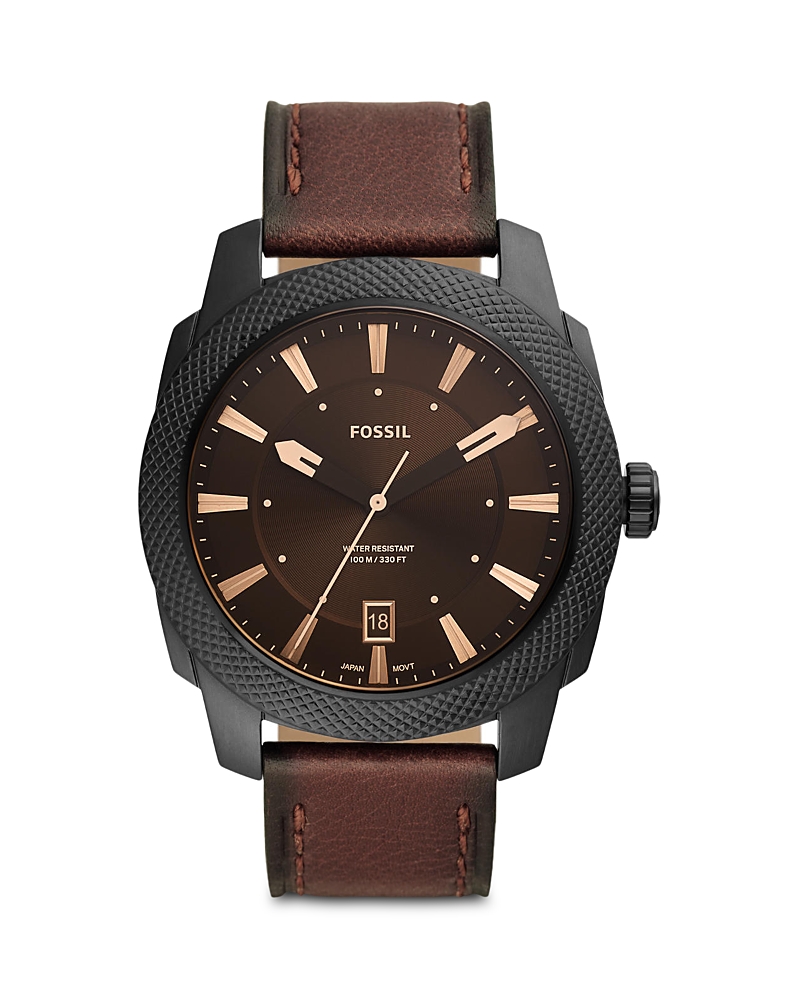 Fossil Men's Machine Quartz Brown Leather Strap Watch, 49mm In Brown
