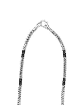 Black Caviar Silver Station Ceramic Beaded Necklace, 16"