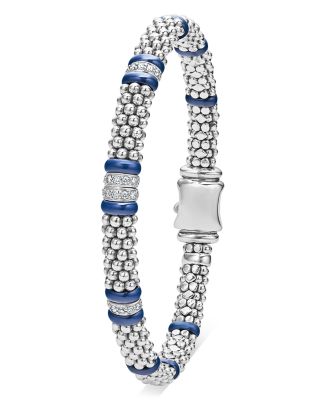 Lagos Four Station Diamond Blue Caviar Bracelet in Sterling Silver