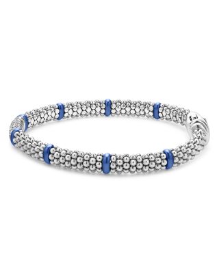Six Station Diamond Blue Caviar Bracelet in Sterling Silver