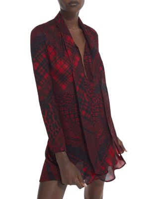 The Kooples - Mixed Print Tie Neck Mini Dress
