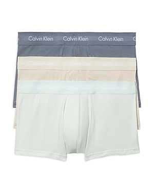 Calvin Klein Cotton Stretch Moisture Wicking Low Rise Trunks, Pack Of 3 In Dragon Fly/mudstone/asphalt Grey