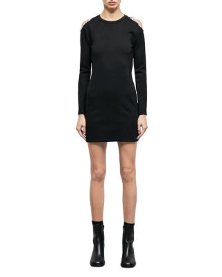 The Kooples Cotton Rhinestone Cold Shoulder Bodycon Dress