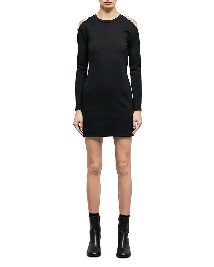 The Kooples Cotton Rhinestone Cold Shoulder Bodycon Dress | Bloomingdale's