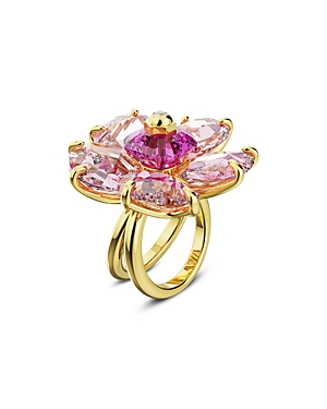 Shop Swarovski Florere Crystal Double Ring In Pink/gold