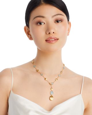 18K Yellow Gold Siviglia Aquamarine Lariat Necklace, 16.5-18"L