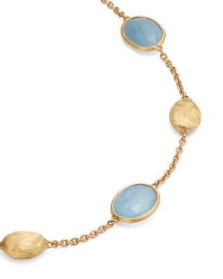 18K Yellow Gold Siviglia Aquamarine & Textured Bead Link Bracelet