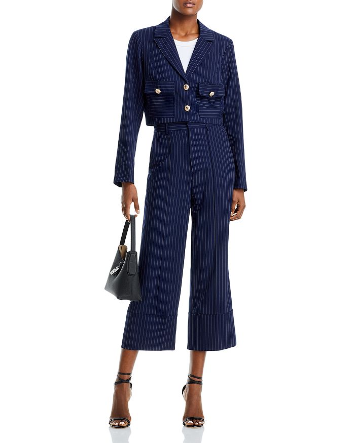 AQUA Pinstripe Twill Cropped Blazer & Pinstripe Twill Cropped Pants