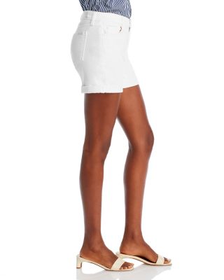 High Rise Roll Cuff Denim Shorts in Broken Twill