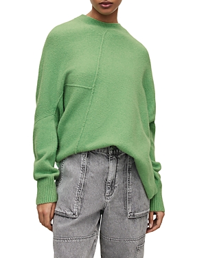 Allsaints Lock Asymmetric Hem Crewneck Sweater In Apple Green