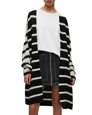 Allsaints Louisa Stripe Cardigan In Black/chalk White