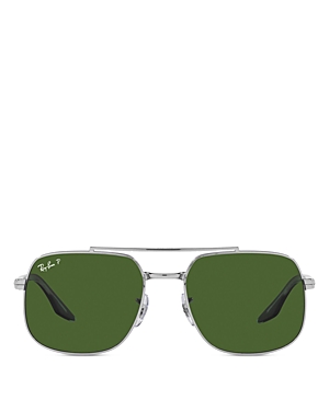 Ray Ban Ray-ban Polarized Square Sunglasses, 59mm In Silver/green Polarized Solid