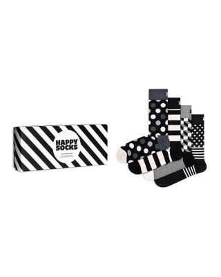 Happy Socks Classic B & W Crew Socks Gift Box, Pack of 4