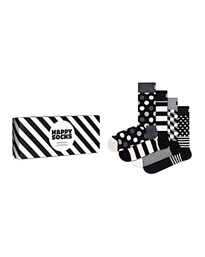 Shop Happy Socks Classic B & W Crew Socks Gift Box, Pack Of 4 In Dark Gray