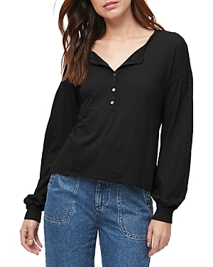 Michael Stars Adriana Relax Fit Henley Top In Black
