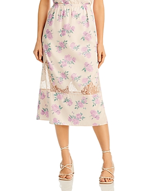 Loveshackfancy Fayette Lace Insert Floral Skirt In Mauve Rose