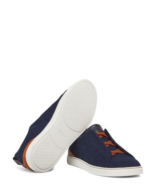 Blue Cotton Denim Triple Stitch Low Top Sneakers