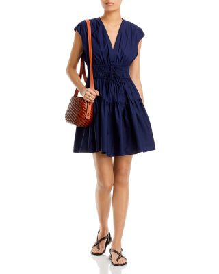 Tora V Neck Smocked Poplin Dress