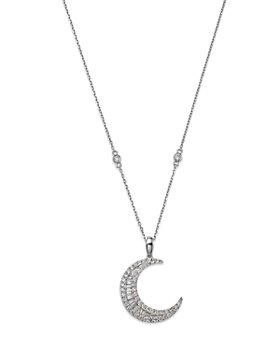 Bloomingdale's - Diamond Baguette & Round Crescent Pendant Necklace in 14K White Gold, 0.62 ct. t.w. - 100% Exclusive